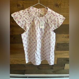 J. Crew White Blouse with Purple Floral Pattern